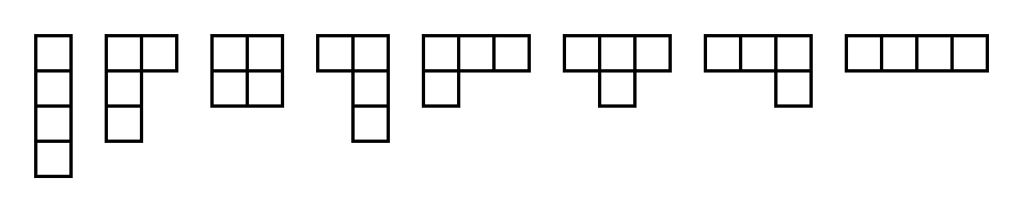 by columns: 4; 3,1; 2,2; 1,3; 2,1,1; 1,2,1; 1,1,2; 1,1,1,1